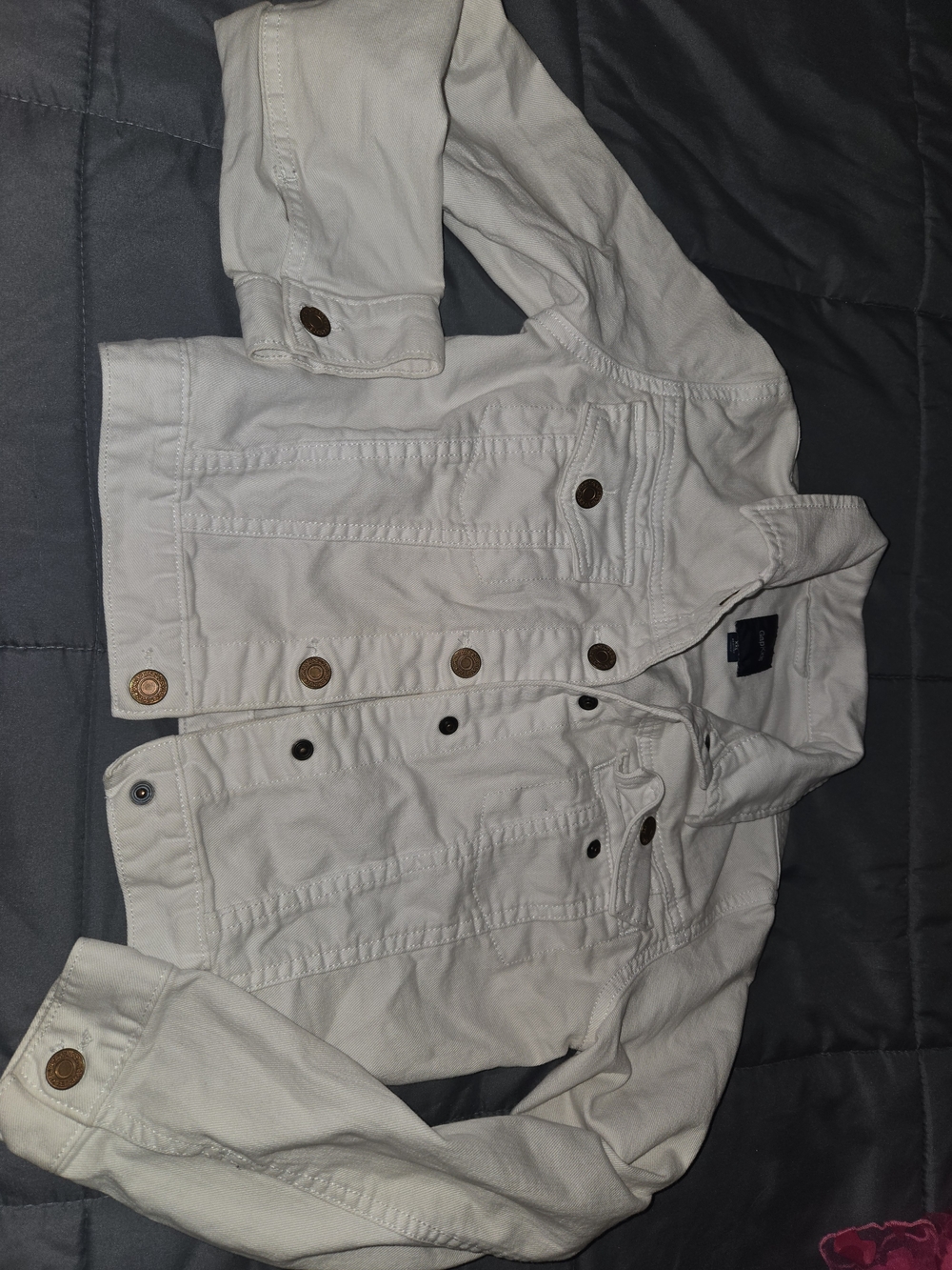 GAP Kids White jean jacket with Navy Logo Tag